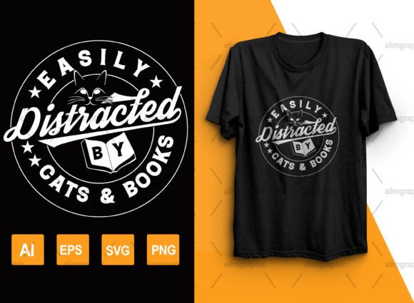 Cats and Books Graphics for T-Shirt Designs